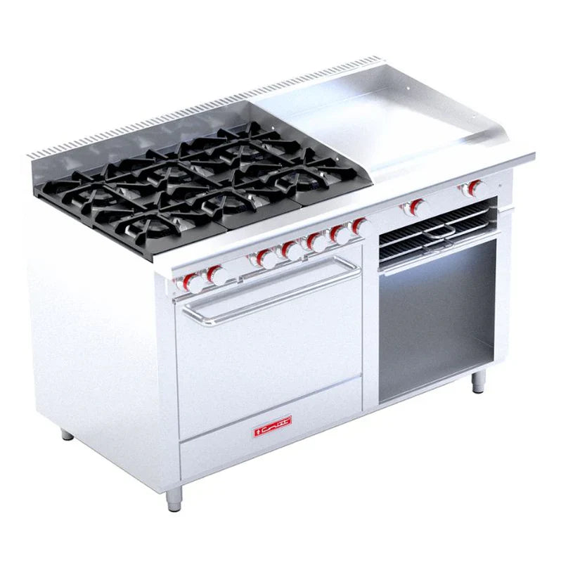 Coriat Estufa Múltiple con Parrilla 6 Quemadores Plancha de 2 Quemadores Gratinador y Horno EC-6-H-GRILL DE PISO MASTER