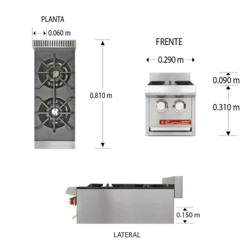 Coriat Parrilla a Gas de 2 Quemadores PCV-2 DE MESA MASTER