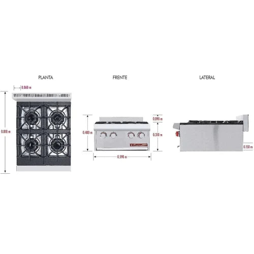 Coriat Parrilla de 4 Quemadores a Gas PCV-4 DE MESA MASTER