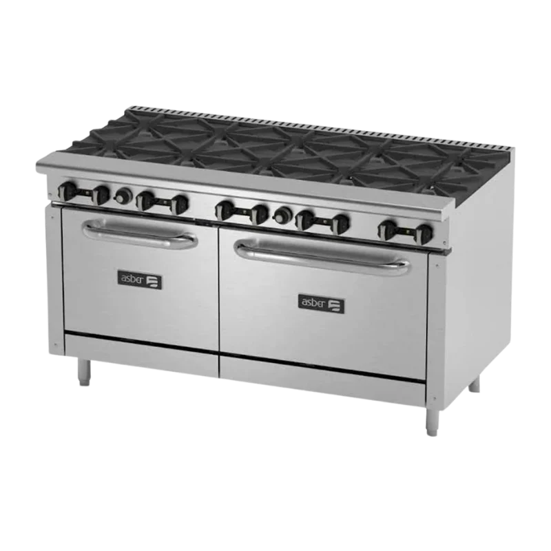 Asber Estufa a gas de 10 fuegos abiertos + 2 Hornos 24" y 36" AER-2-B10-60