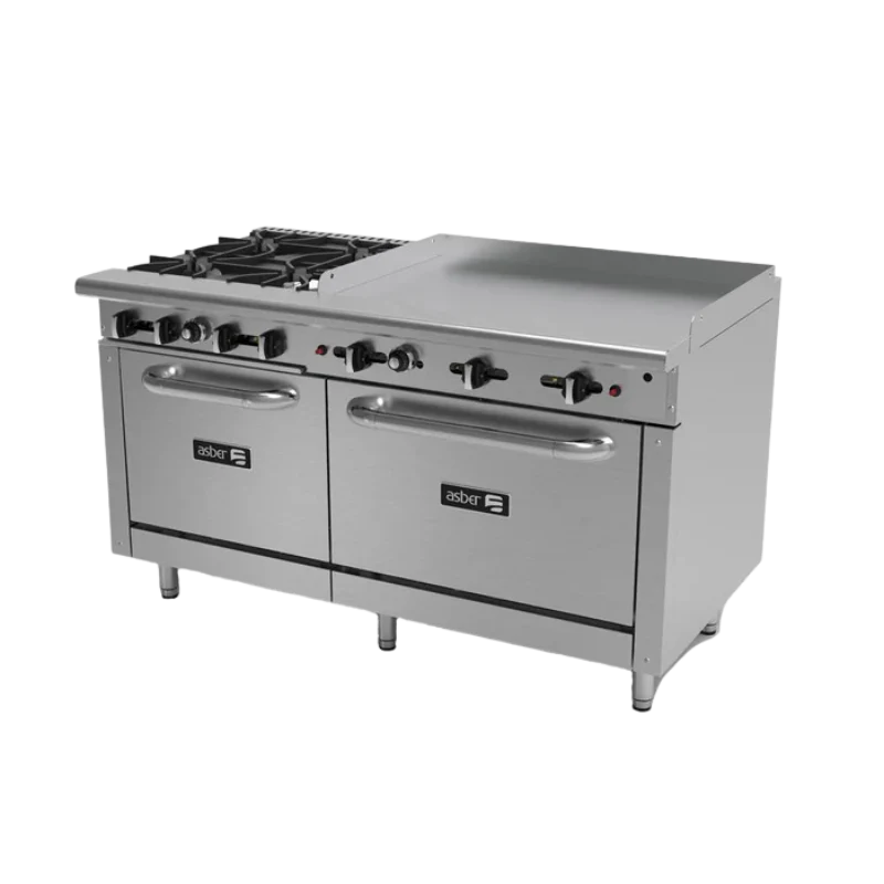 Asber 6 Fuegos abiertos + Plancha 36" + 2 Hornos 24" y 36" AEMR-2-G36-B4-60-H
