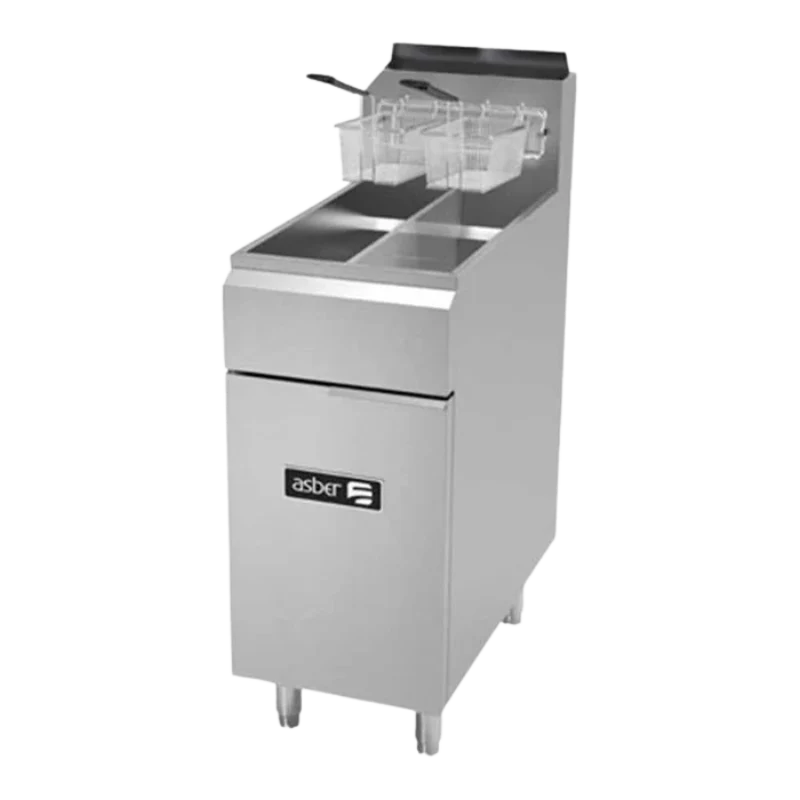 Asber Freidora a gas 2 tinas - 4 quemadores - 25+25 lbs. de capacidad - full inox. AEF-2525-S